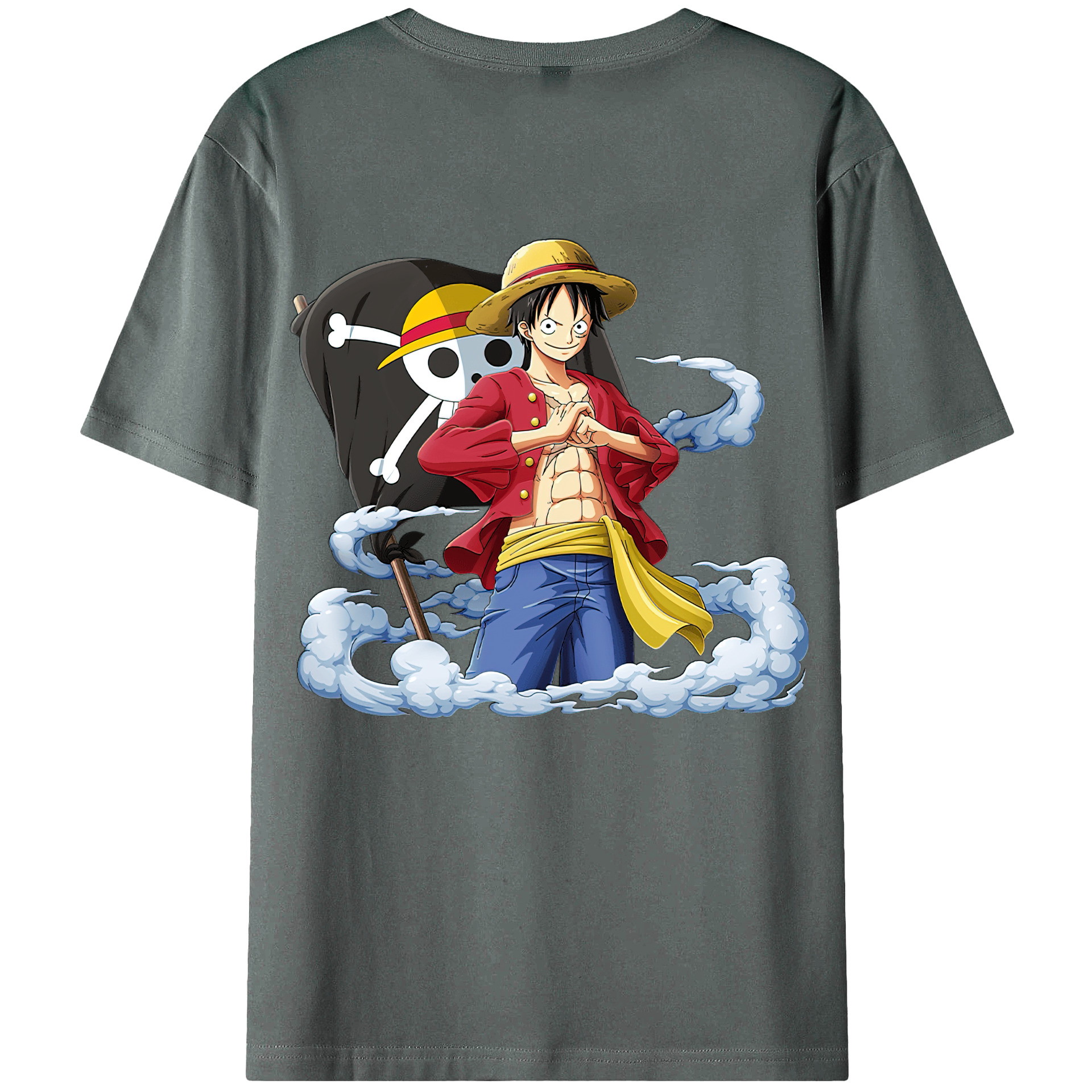ワンピース モンキー・D・ルフィ ONE PIECE Monkey D. Luffy 綿100％ メンズ半袖Tシャツ（バックプリント） 通気性